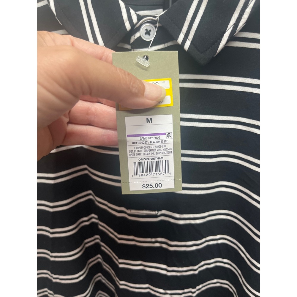Goodfellow & Co Mens Game Day Polo Black White Striped Short Sleeve Shirt Size M - Picture 2 of 2